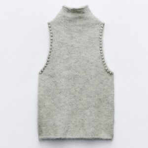 NWT Zara Gray Sleeveless Knit Top with Jewel Details
